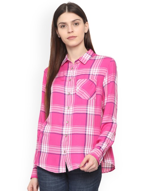 

Allen Solly Woman Pink Regular Fit Checked Casual Shirt