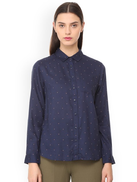 

Allen Solly Woman Navy Blue Regular Fit Printed Casual Shirt