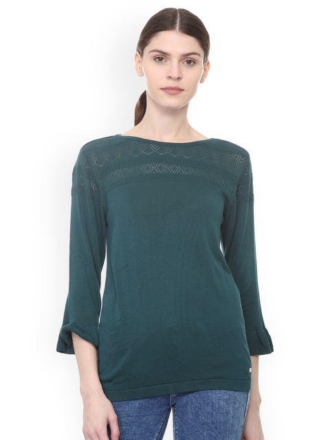 

Allen Solly Women Green Self Design Pure Cotton Top