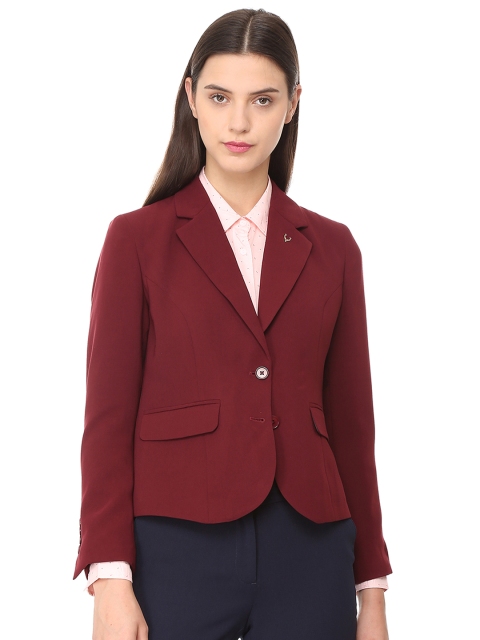 

Allen Solly Woman Maroon Solid Regular-Fit Single-Breasted Blazer
