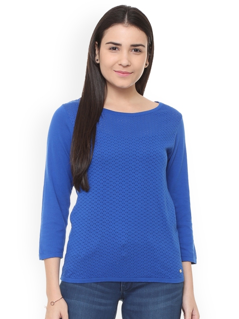 

Allen Solly Women Blue Self Design Pure Cotton Top