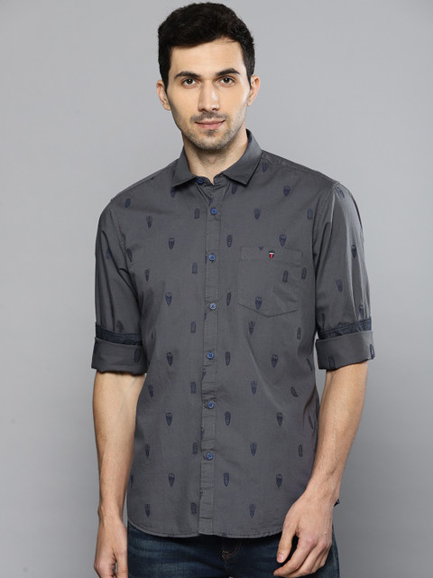 

Louis Philippe Jeans Men Grey Slim Fit Self Design Casual Shirt