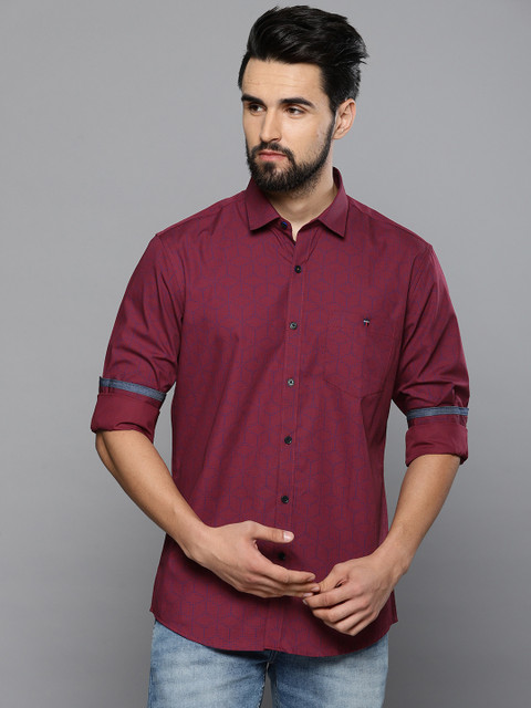 

Louis Philippe Jeans Men Pink & Blue Slim Fit Printed Casual Shirt
