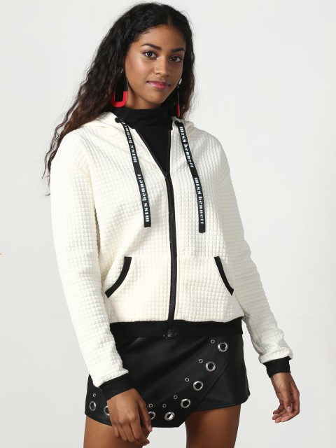 

Miss Bennett Women Off-White Solid Hooded Sweatshirt