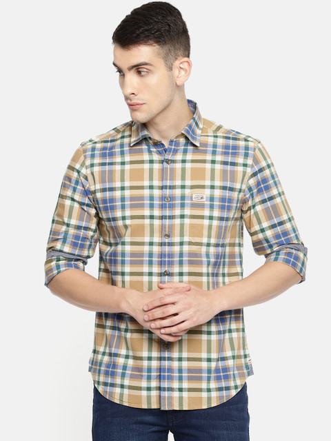 

U.S. Polo Assn. Men Khaki & Blue Regular Fit Checked Casual Shirt