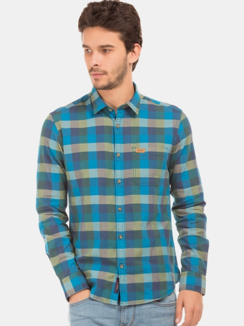 

U.S. Polo Assn. Men Blue & Beige Slim Fit Checked Casual Shirt