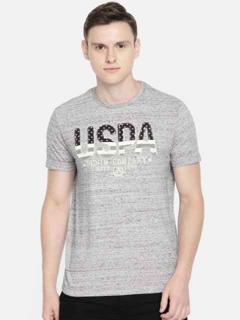 

U.S. Polo Assn. Men Grey Melange Printed Round Neck T-shirt
