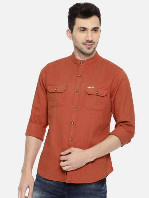 

U.S. Polo Assn. Men Rust Orange Slim Fit Solid Casual Shirt