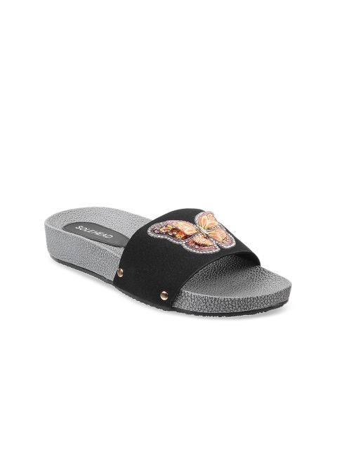 

SOLE HEAD Women Black Solid Synthetic Patent Open Toe Flats