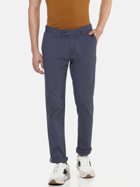 

Blackberrys Men Navy Blue Regular Fit Textured Trousers