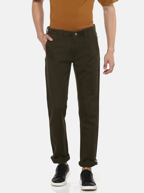 

Blackberrys Men Olive Green Z91 Slim Fit Solid Trousers