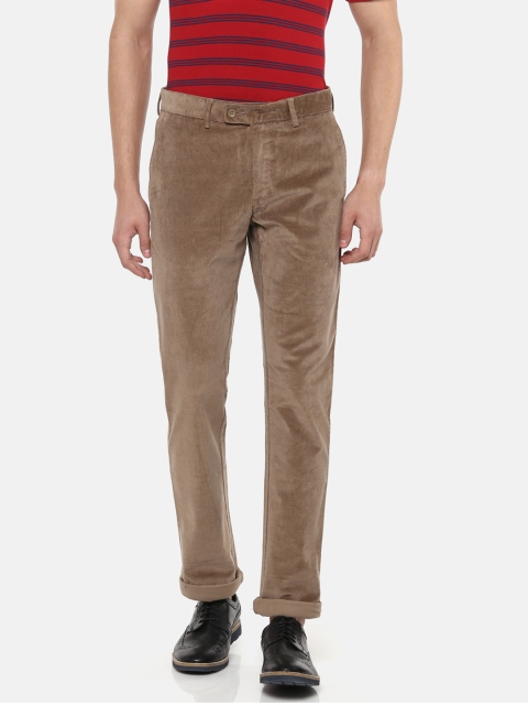 

Blackberrys Men Beige Solid Corduroy Regular Fit Solid Regular Trousers