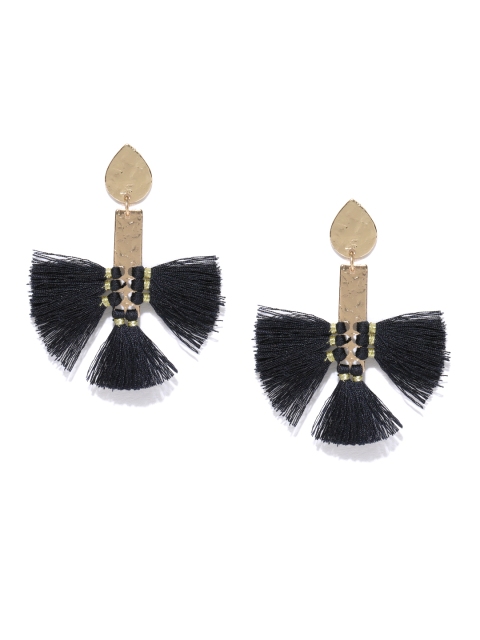 

Accessorize Gold-Toned & Navy Blue Tasselled Contemporary Drop Earrings