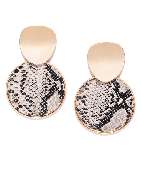 

Accessorize Rose Gold-Toned & Beige Snakeskin Print Circular Drop Earrings