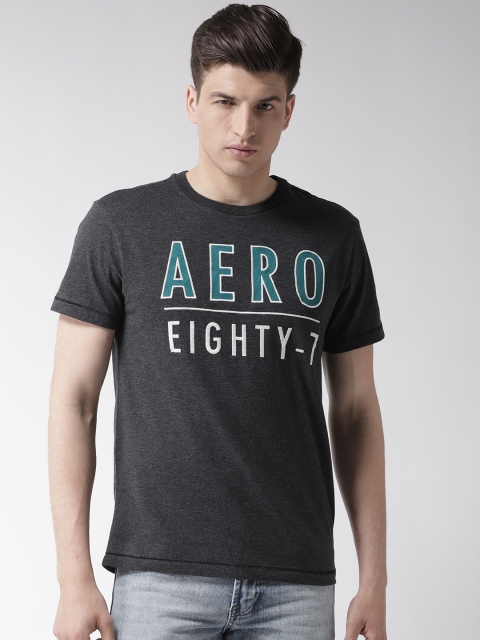 

Aeropostale Men Charcoal Grey Embroidered Detail Round Neck T-shirt