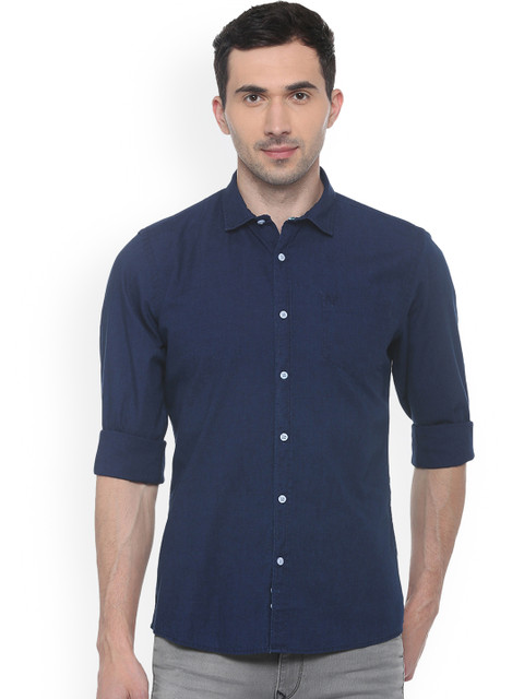 

Solly Jeans Co. Men Navy Blue Regular Fit Solid Casual Shirt