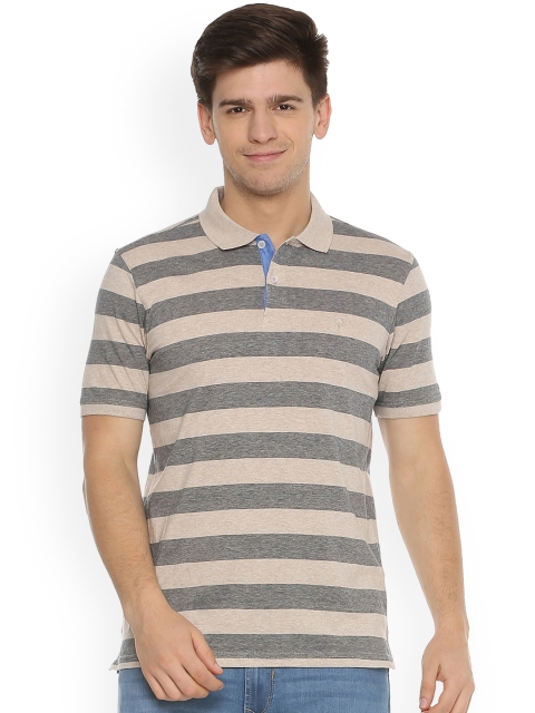

Allen Solly Men Beige & Black Striped Polo Collar T-shirt