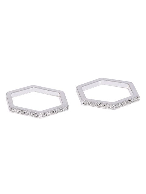 

Accessorize Women Set Of 2 Silver-Toned Swarovski Stone Studded Finger Rings