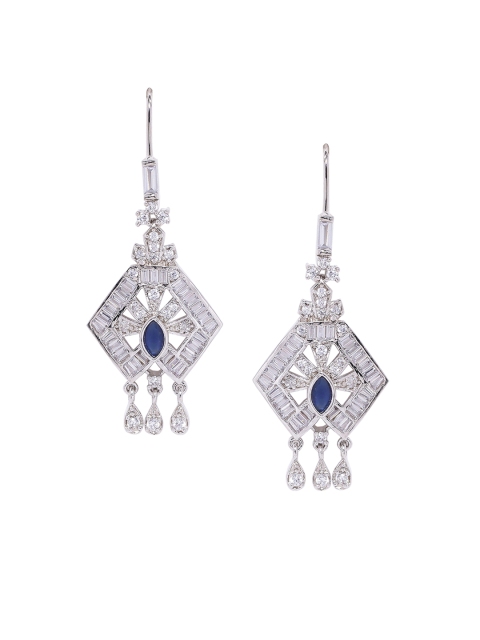 

Studio Voylla Silver-Plated & Blue Handcrafted Geometric Drop Earrings