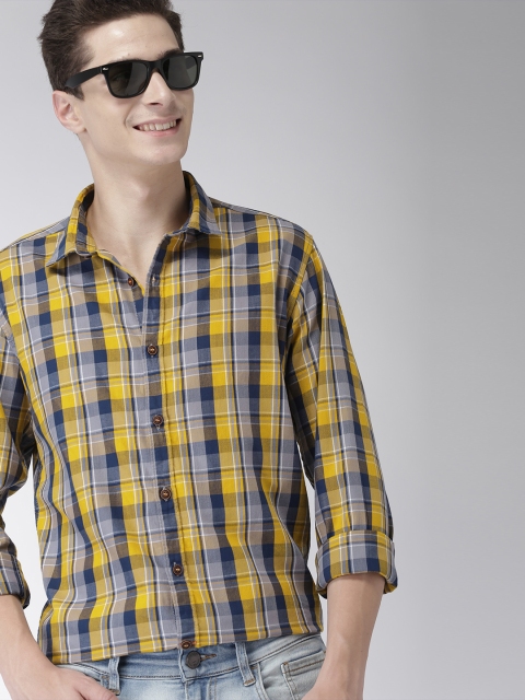 

Mast & Harbour Men Mustard Yellow & Navy Blue Regular Fit Checked Casual Shirt