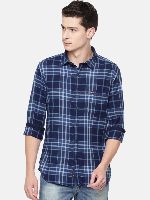 

U.S. Polo Assn. Denim Co. Men Navy Blue & White Slim Fit Checked Casual Shirt