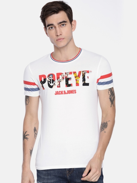

Jack & Jones Men White & Red Printed Round Neck Popeye T-shirt