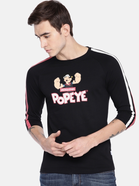 

Jack & Jones Men Black Printed Round Neck Popeye T-shirt
