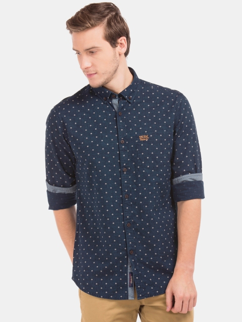 

U.S. Polo Assn. Men Navy Blue Slim Fit Self Design Casual Shirt