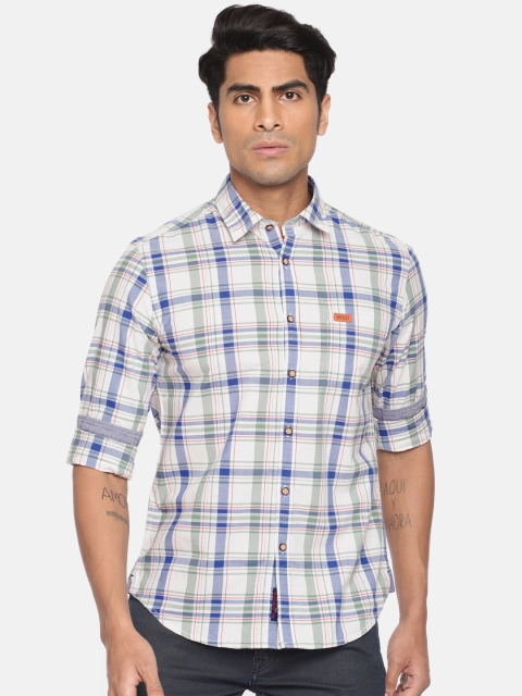 

U.S. Polo Assn. Men White & Blue Slim Fit Checked Casual Shirt