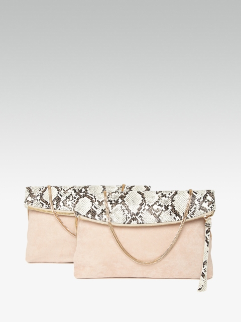 

DOROTHY PERKINS Women Set of 2 Snakeskin-Textured Foldover Clutch, Pink