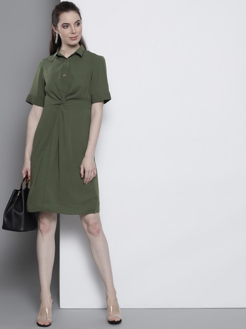 

DOROTHY PERKINS Women Olive Green Solid A-Line Dress