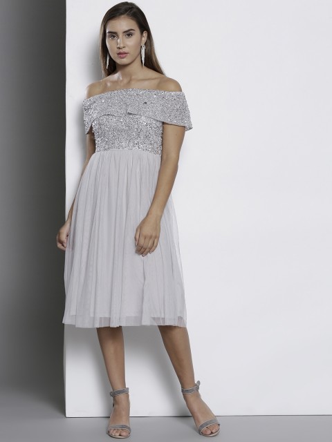 

DOROTHY PERKINS Women Grey Sequinned Fit and Flare Dress