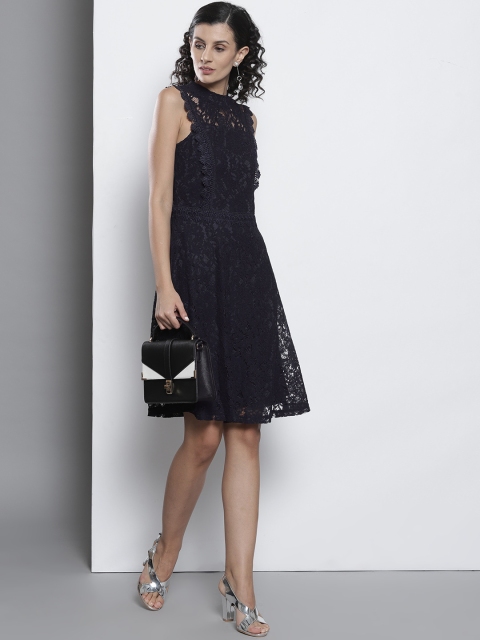 

DOROTHY PERKINS Women Navy Blue Lace Fit & Flare Dress