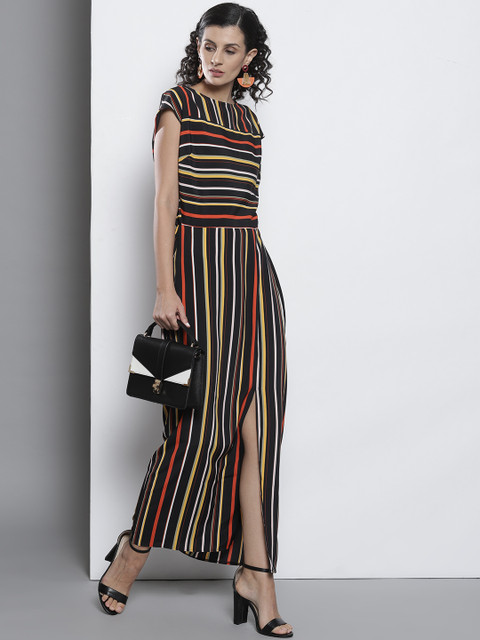 

DOROTHY PERKINS Women Black & Yellow Striped Maxi Dress