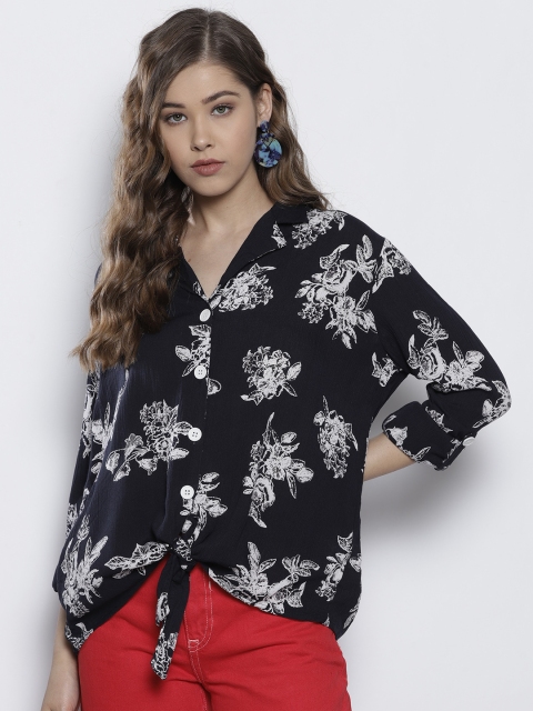 

DOROTHY PERKINS Women Navy Blue & Off-White Regular Fit Printed Casual Shirt
