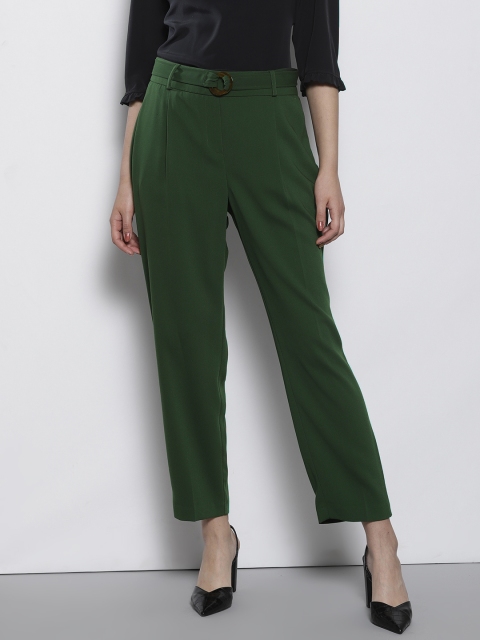 

DOROTHY PERKINS Women Olive Green Tapered Fit Solid Formal Trousers