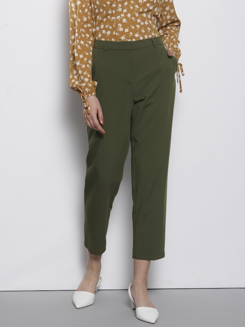 

DOROTHY PERKINS Women Olive Green Regular Fit Solid Cropped Trousers