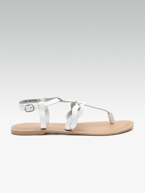 

DOROTHY PERKINS Women White Solid Leather T-Strap Flats