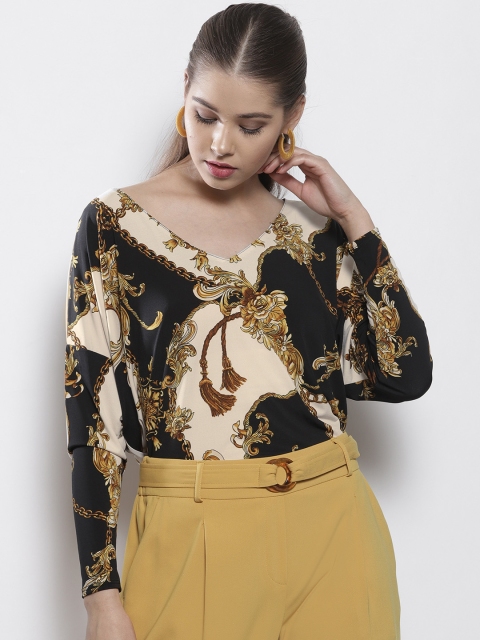 

DOROTHY PERKINS Women Black Printed Styled Back Top
