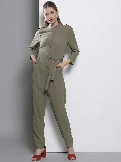 

DOROTHY PERKINS Olive Green Solid Basic Jumpsuit