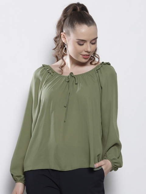 

DOROTHY PERKINS Women Olive Green Solid Top