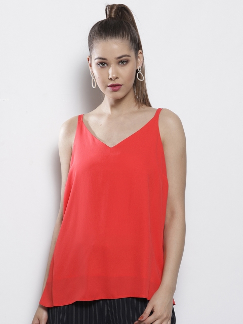 

DOROTHY PERKINS Women Coral Red Solid Styled Back Top