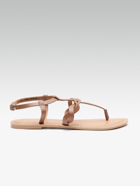 

DOROTHY PERKINS Women Brown Solid Leather T-Strap Flats