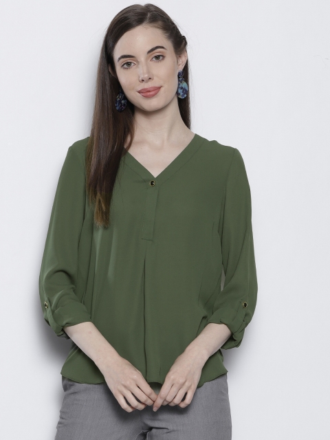 

DOROTHY PERKINS Women Olive Green Solid Top