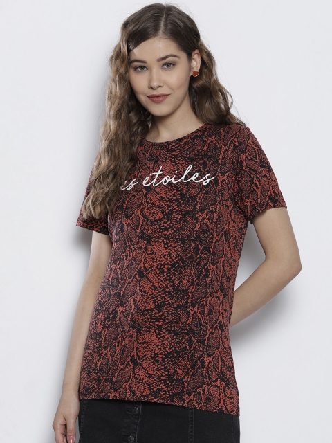 

DOROTHY PERKINS Women Rust Orange & Black Animal Print T-shirt