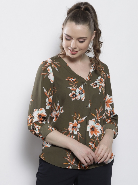 

DOROTHY PERKINS Women Olive Green Printed Top