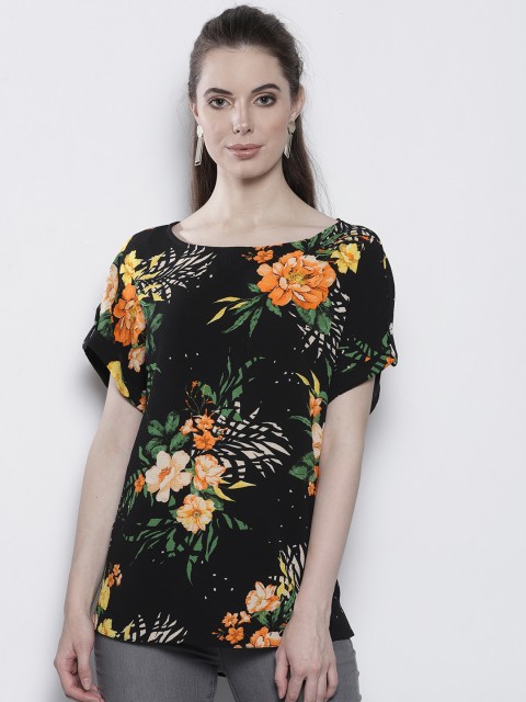 

DOROTHY PERKINS Women Black & Orange Printed A-Line Top