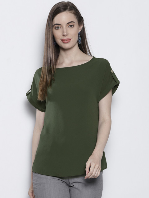 

DOROTHY PERKINS Women Olive Green Solid Top