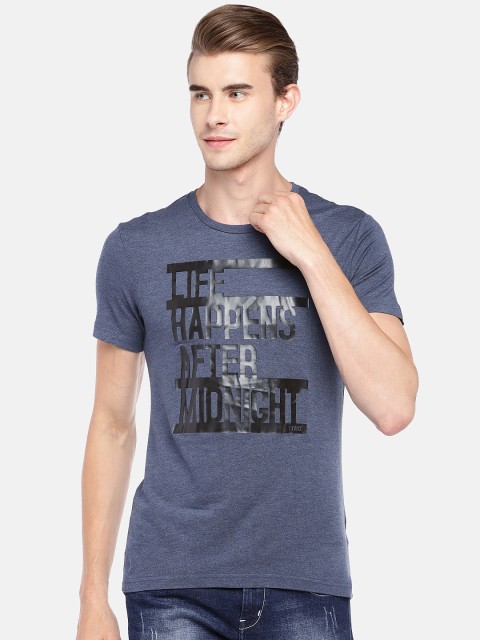 

Globus Men Blue Printed Round Neck T-shirt