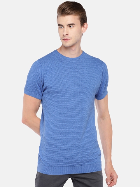 

Globus Men Blue Self Design Round Neck T-shirt